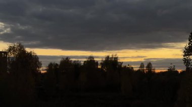 Şafakta ya da günbatımında gökyüzü pastel bulutlar ve ağaçların siluetleri yumuşak pembe, turuncu ve mavi tonlarda doğal bir kompozisyon oluşturarak sakin ve uyumlu bir atmosfer yaratıyor..