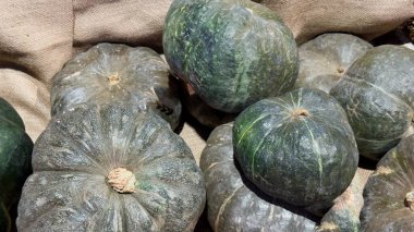 Yemek blogları, eko-tasarım, çiftçi pazarları ve organik ürün ambalajları için çuval bezi mevsimlik sebzelerde kabak ezmesi.