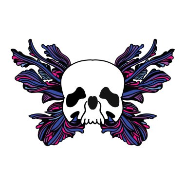 Mavi ve kırmızı kafatası ve kelebek