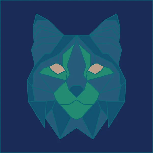 Zielony i niebieski low poly bobcat — Wektor stockowy