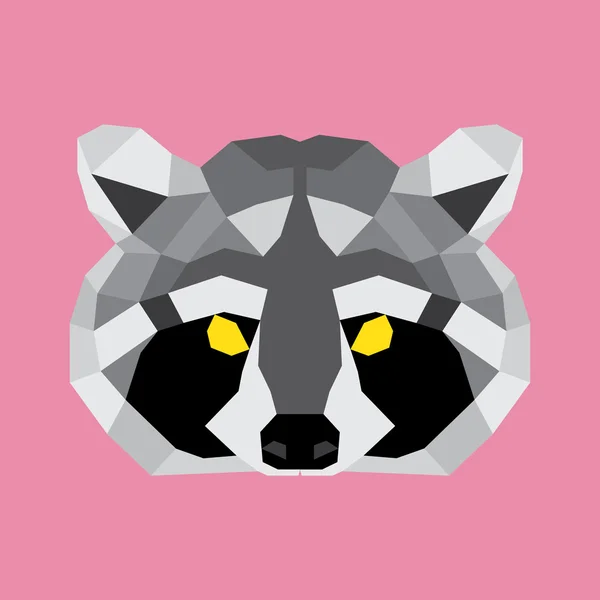 Grey and black low poly raccoon — Stock Vector