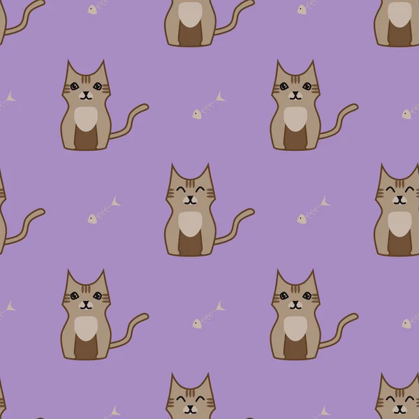 Marrón dibujos animados lindo gato fondo — Vector de stock