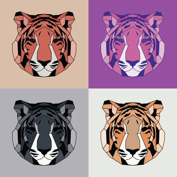 Bajo poli forrado tigres conjunto — Archivo Imágenes Vectoriales