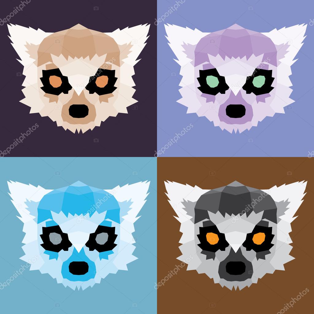 Low poly lemurs set. Geometric nice art