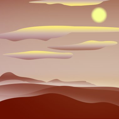 Sıcak kırmızı güneşli manzara