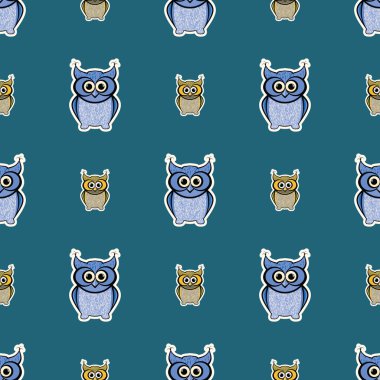 Yeşil ve mavi etiket benzeri baykuşlar seamless modeli