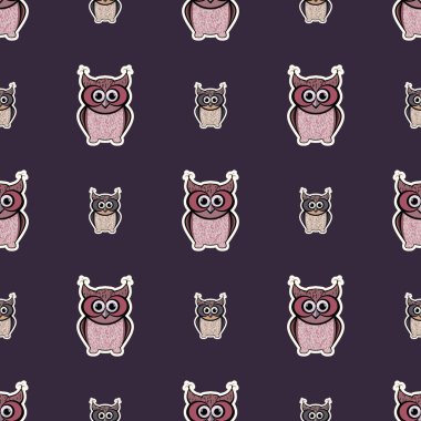 Mor ve pembe etiket benzeri baykuşlar seamless modeli