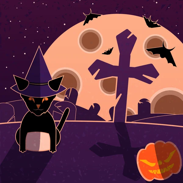 Purple and orange halloween landscape — Stock Vector