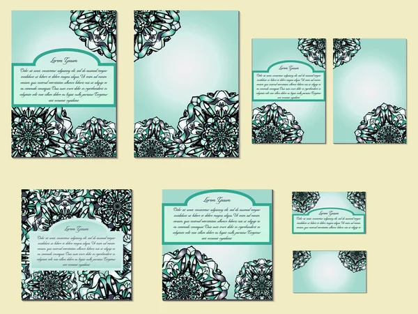 Σετ παστέλ πράσινο φυλλάδια, φυλλάδια, προσκλήσεις και επαγγελματικές κάρτες — Διανυσματικό Αρχείο