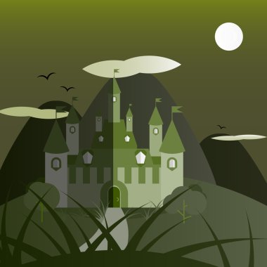 Yeşil gece kale manzarası