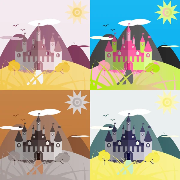 Conjunto de paisajes de castillo de día — Vector de stock