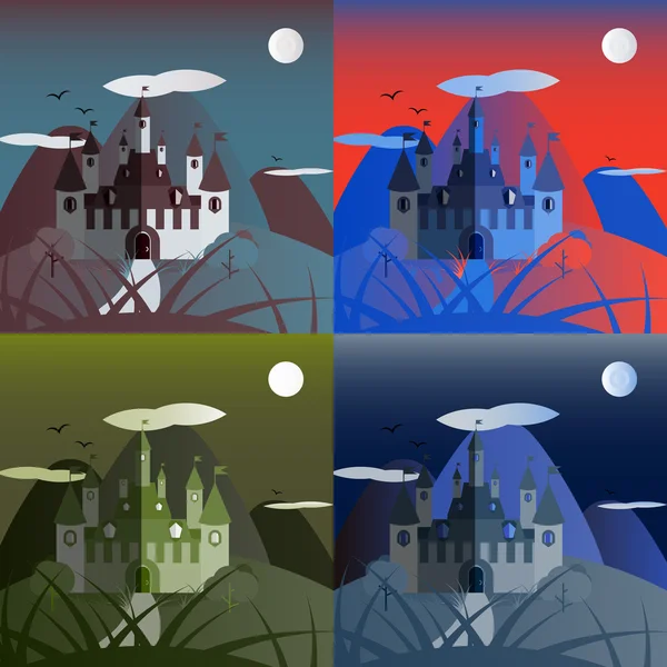 Conjunto de paisajes de castillo de noche — Vector de stock