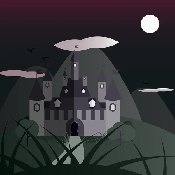 Gris et vert nuit château paysage — Image vectorielle