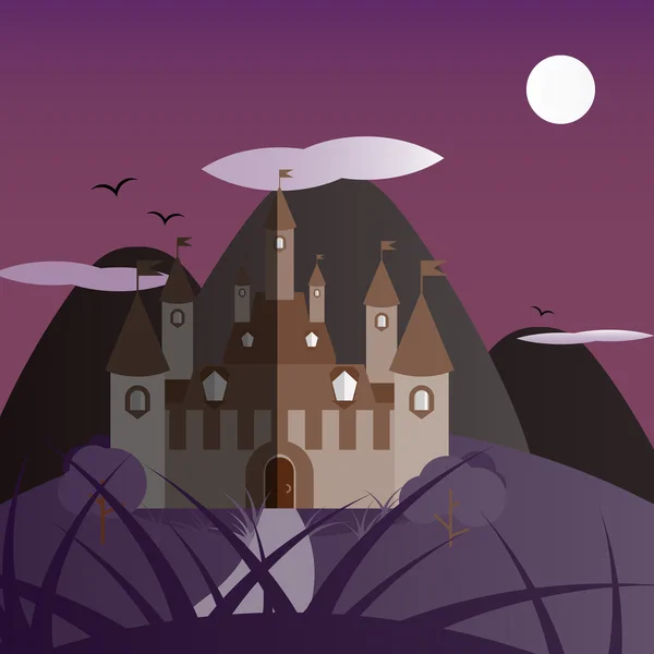 Фиолетовый и фиолетовый пейзаж замка — стоковый вектор