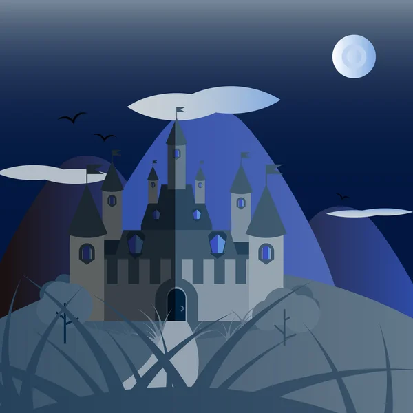 Голубой ночной замок — стоковый вектор