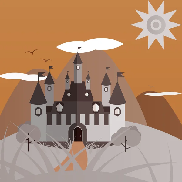 Пейзаж замка серый и оранжевый — стоковый вектор