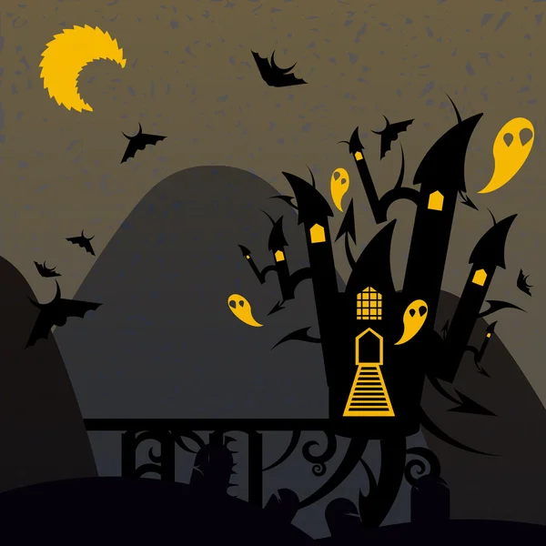 Castelo de Halloween amarelo e marrom — Vetor de Stock