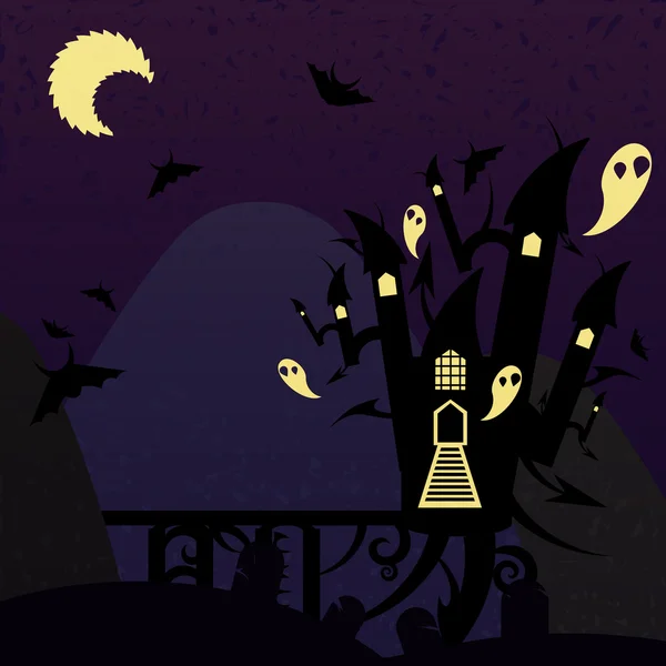 Castillo de halloween violeta y amarillo — Vector de stock