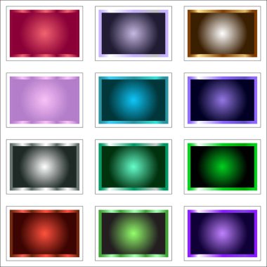 Bir ızgara her biri beyaz bir arkaplan üzerinde zıt bir kenarlık tarafından çerçevelenmiş 12 renk eğimli dikdörtgen gösterir