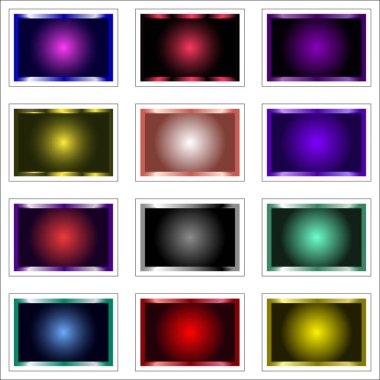 Değişken dolguları ve metalik kenarları olan 12 renkli dikdörtgenden oluşan bir ızgara. canlı ve modern bir tasarım.