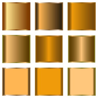 Her birinin etrafında parlak bir eğim ve ince bir sınır bulunan dokuz bronz ve altın kareler bir ızgarada sıralanmıştır.