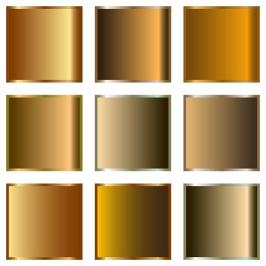 Yapılandırılmış ızgara biçiminde altın ve kahverengi tonların gradyanını gösteren dokuz karelik bir koleksiyon