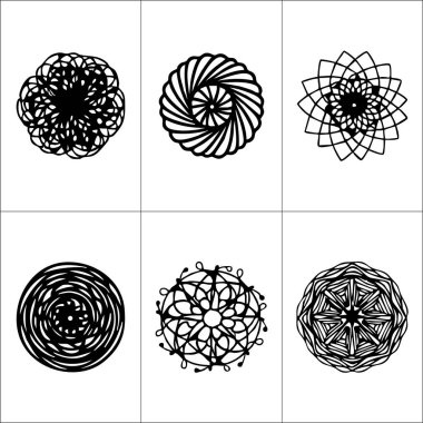 Siyah ve beyaz altı detaylı dairesel desen, çiçek motiflerini hassas geometrik yapılarla harmanlıyor..
