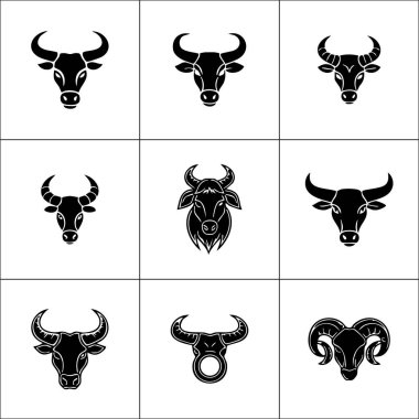 Dört siyah siluet sığır hayvan ikonu, muhtemelen boğa ya da öküz, profilde belirgin boynuzlarla gösteriliyor..
