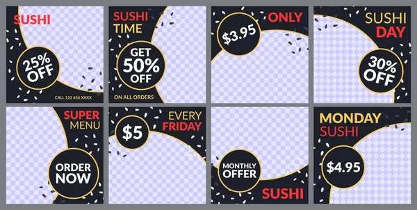 Super menú banner maqueta de medios sociales post sushi — Archivo Imágenes Vectoriales
