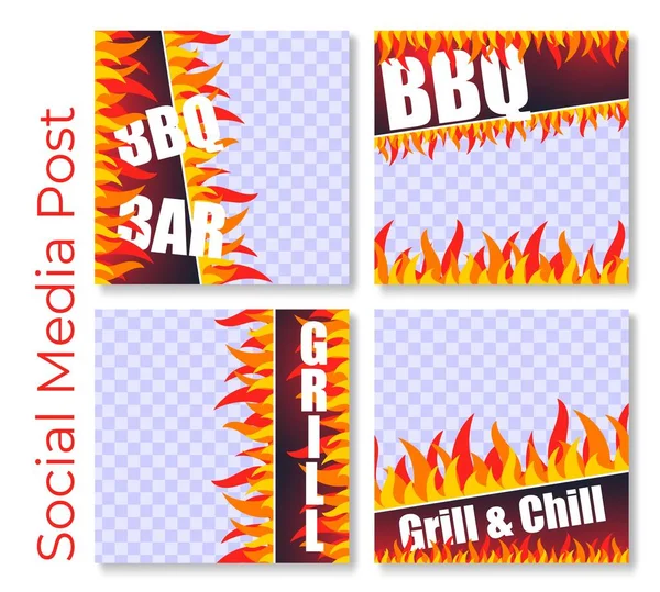 Social media post grill, set vectoriel illustrations — Image vectorielle