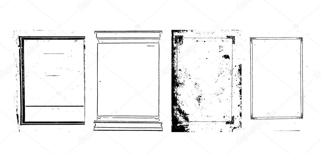 Collection of art elements, scratched grunge frames.