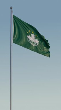 Macao Macau Flag Kusursuz Döngüsü Sinematik Gerçekçi Dalgalanan Mavi Gökyüzü