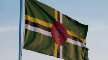 Dominica Roseau Ulusal Bayrak Sinematik Gerçekçi Dalgalanan Dolly Mavi Gök