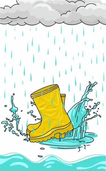Yağmurlu günlerde ve bulutlu günlerde su birikintilerinde sarı renkli lastik çizmeler