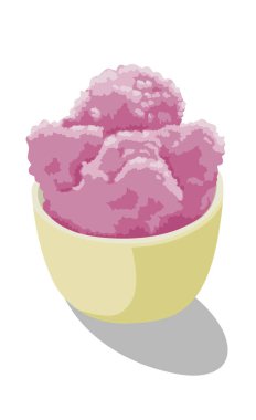 Sarı bir kasede pembe buğulanmış ekmek. Pembe yemek.