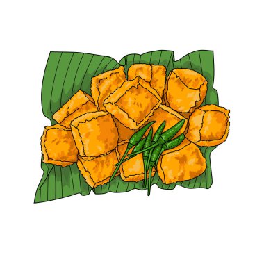 Lezzetli kızarmış tofu ve muz yeşili resimli biber. Vejetaryen yemekleri beyaza iskonto edilmiş.