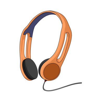 Kablolu turuncu bir kulaklık. Retro biçimli telekomünikasyon nesnesi beyaz üzerine izole edildi