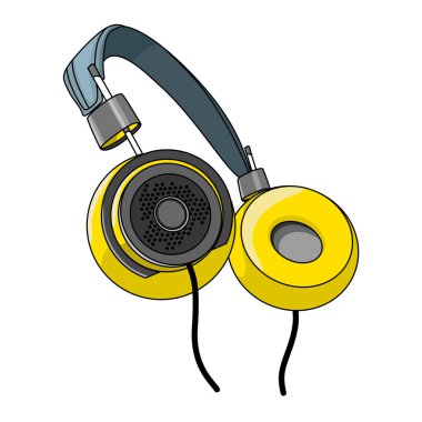 Çizgi film sarı kulaklığı müziği kabloyla dinlemek için. Ses aracı nesnesi