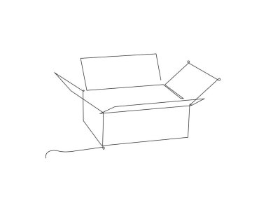 Commercial line art drawing of an open, empty cardboard box on a white background, symbolizing new beginnings or delivery.