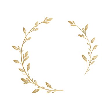 Elegant golden botanical wreath frame, featuring abstract leaves and branches. Perfect for invitations, branding, or decorative designs.