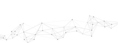 Dijital veri akışı, küresel iletişim ve teknolojik yenilik kavramlarını temsil eden, beyaz arkaplandaki çizgilerle birbirine bağlı soyut gri noktalar ağı. Modern sunumlar ve arka planlar için ideal.