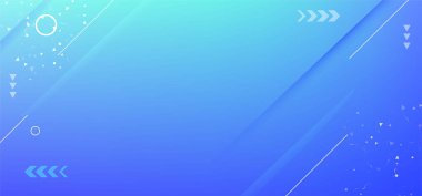Modern geometrik şekillere, köşegen çizgilere, üçgenlere, dairelere ve oklara sahip soyut mavi ve turkuaz gradyan arka plan, teknoloji, iş ve dijital tasarımlar için ideal.