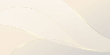 İnce, parlak altın dalgalı çizgilerle süslenmiş, modern tasarım projeleri için lüks ve sofistike çağrıştıran ince krema ve altın gradyan içeren zarif soyut bir arka plan..