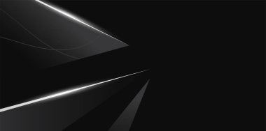 Parlak beyaz çizgileri ve keskin geometrik şekilleri olan parlak, soyut koyu arkaplan, modern iş sunumları için ideal, teknolojik arayüzler veya profesyonel duvar kağıtları.