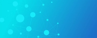 Bağlı düğüm ve çizgilerden oluşan bir ağı olan soyut teknoloji arka planı. Mavi gradyan üzerine dijital iletişim konsepti, ağ pankartları ve başlıklar için ideal.