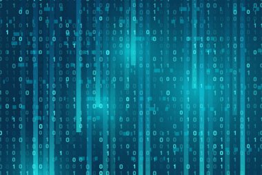 İkili kod 0 ve 1 ile soyut teknoloji arka planı. Mavi parlayan ekranda dijital veri akışı. Siber güvenlik, büyük veri ve yazılım kavramı.