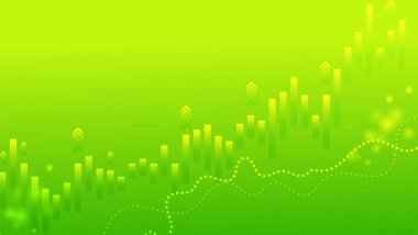 Yeşil ve sarı çizelgeli, yükselen bir büyüme gösteren soyut mali altyapı. Borsa, yatırım ve ekonomik başarı kavramı.