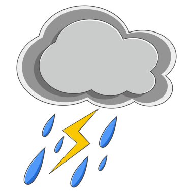 Yağmur ve Şimşekle Fırtınalı Bulutun Çizgi Filmi