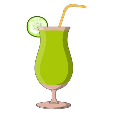 Kivi dilimli ve samanlı yeşil tropik kokteyl.