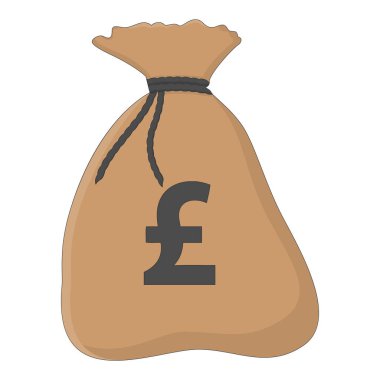 Brown money bag with a British Pound sterling symbol. Financial concept of wealth, savings, and investment